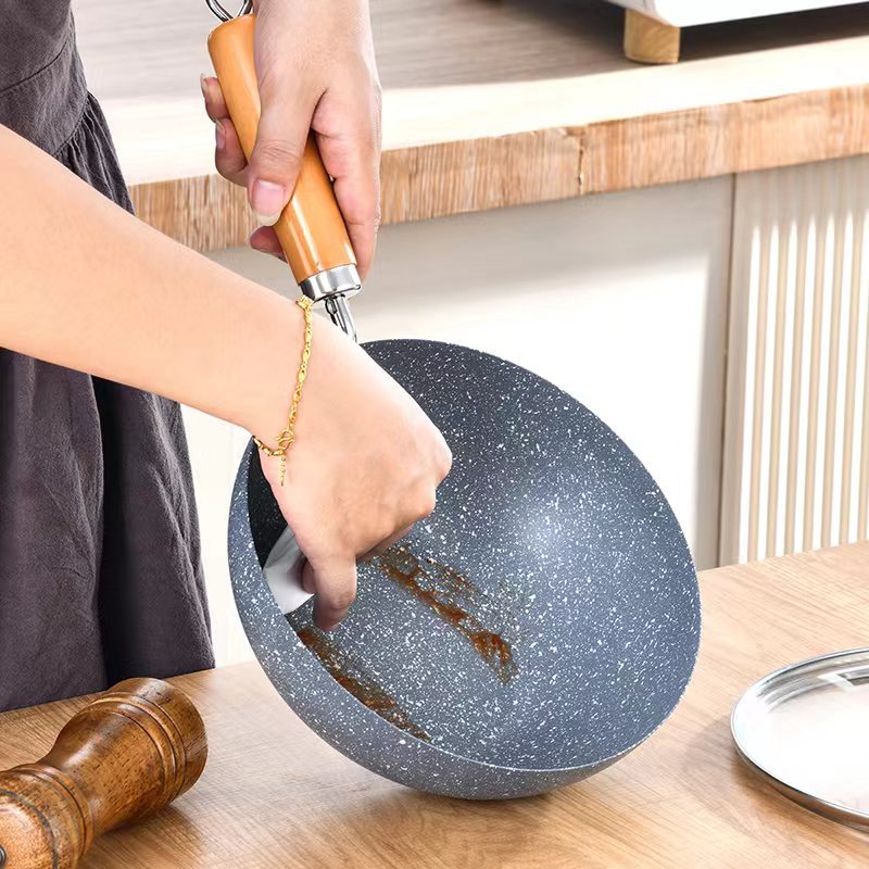 กระทะหินอ่อน หม้อเทปล่อน สไตล์ญี่ปุ่น ด้ามไม้ยาว เคลือบลายหินอ่อน ขนาด20/22/24 ซม. ร้อนเร็วก - รูปที่ 5