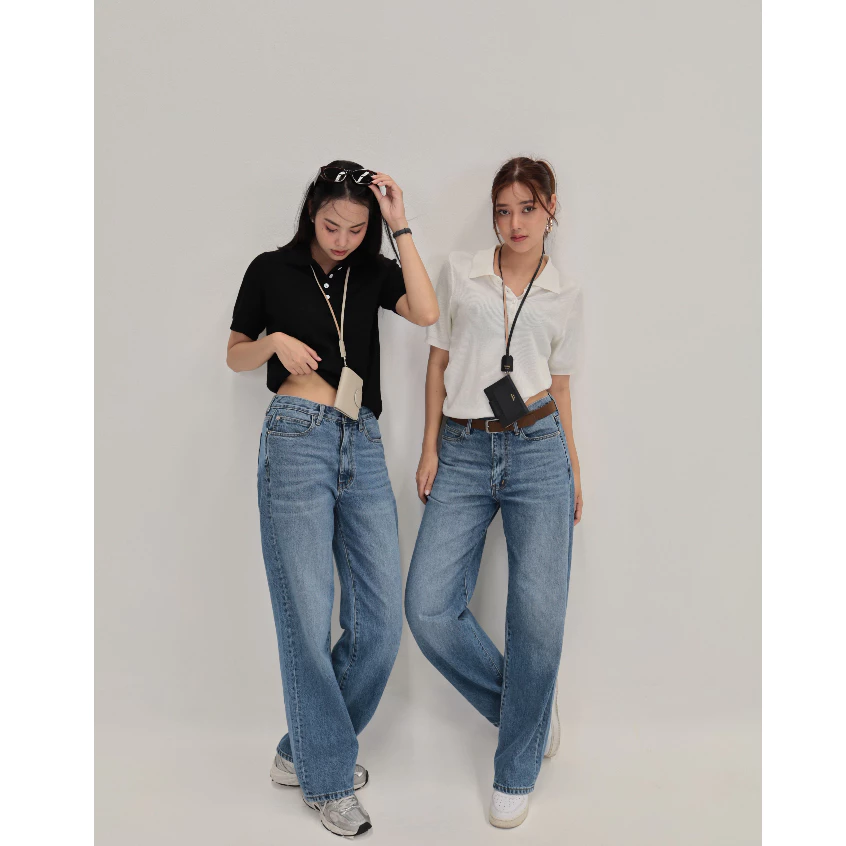 ยีนส์ Nammon Jeans NM39-NM394 กางเกงยีนส์ทรงกระบอกเอวกลาง รุ่น maya Blue baby jeans - ผ้าไม่ยืด