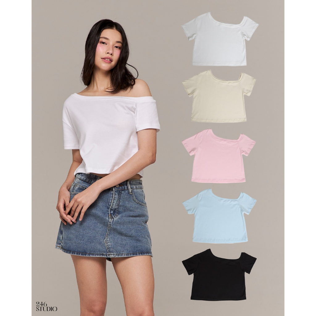246wear เสื้อยืดคอปาดไหล่ ผ้าคอตตอนเนื้อนุ่มยืดหยุ่นดีใส่สบาย