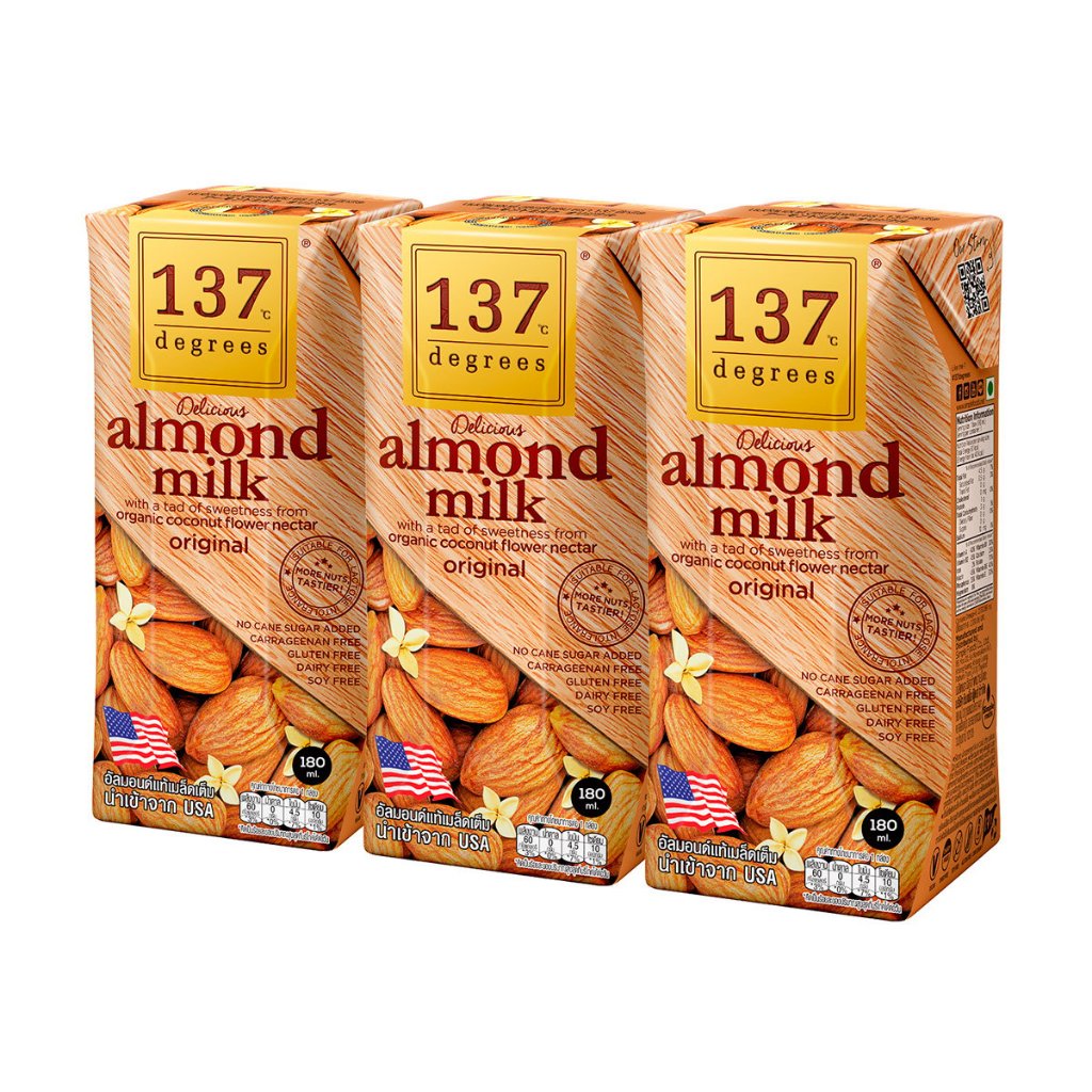 137 ดีกรี นมอัลมอนด์ 100% ขนาด 180 มล. x 3 ชิ้น