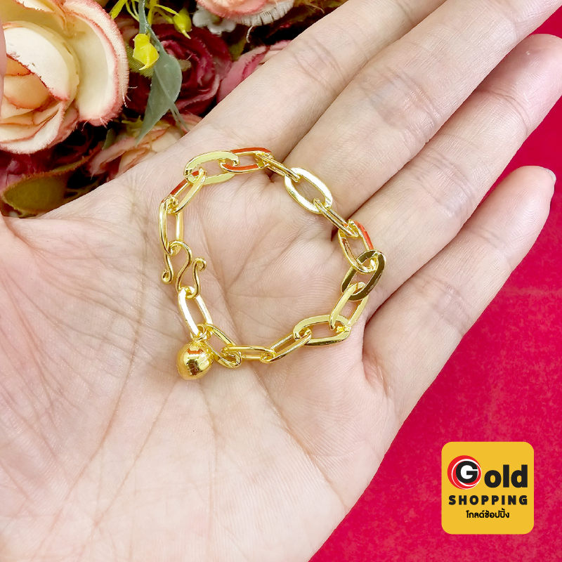 สร้อยข้อมือทองสำหรับเด็ก ความยาว 5 นิ้ว ลายกระดูกงู, ไข่เป็ด, ผ่าหวายกลม ห้อยกระพรวนทุกเส้น