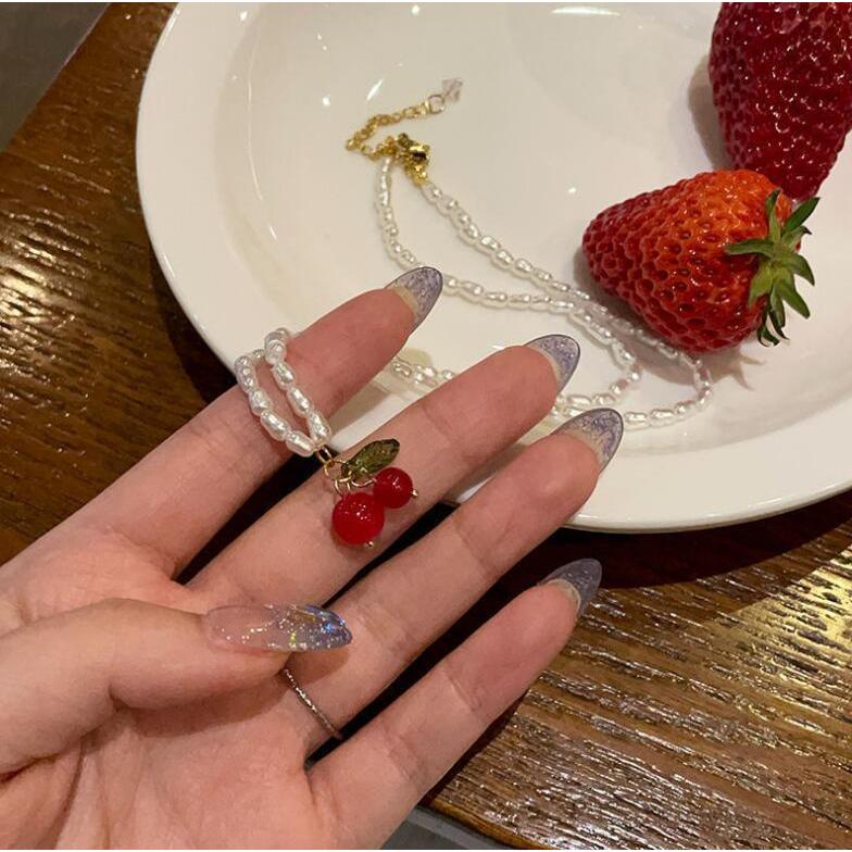 [จัดส่งในกทม] MOYENNE สร้อยคอโซ่ จี้ลูกปัดไข่มุก เชอร์รี่ แฟชั่นฤดูร้อน สร้อยคอ หรูหราละเอียดอ่อน หวานสไตล์เกาหลี - รูปที่ 2