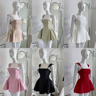 TT22198 เดรสสั้นกระโปรงทรงบานด้านข้าง