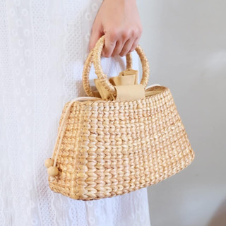 กระเป๋าทรงกระโปรง🔥 กระเป๋าสานผักตบชวาทรงสวย ขนาดกะทัดรัดใส่ข…