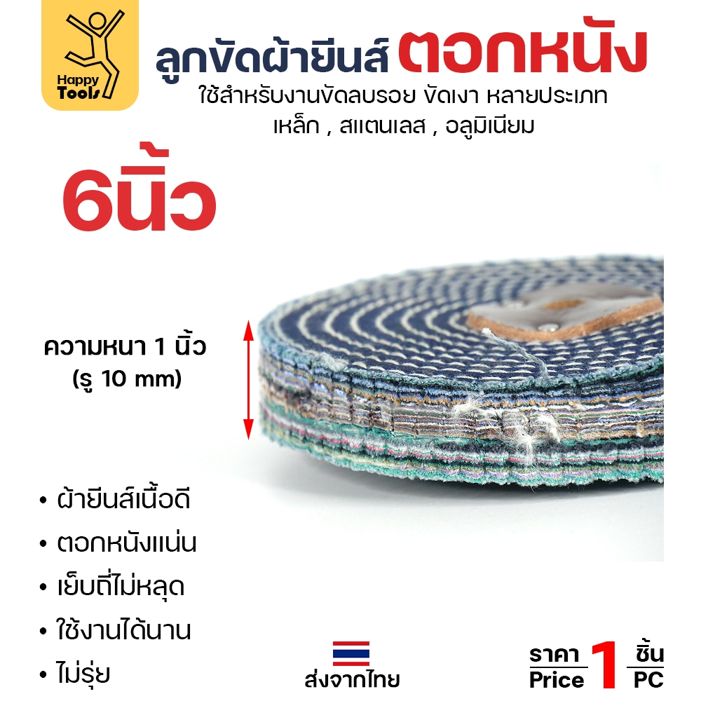 (มีราคาส่ง) ลูกขัด ผ้ายีนส์ ตอกหนัง ขนาด 6นิ้ว หนา1 นิ้ว รูปที่ 2