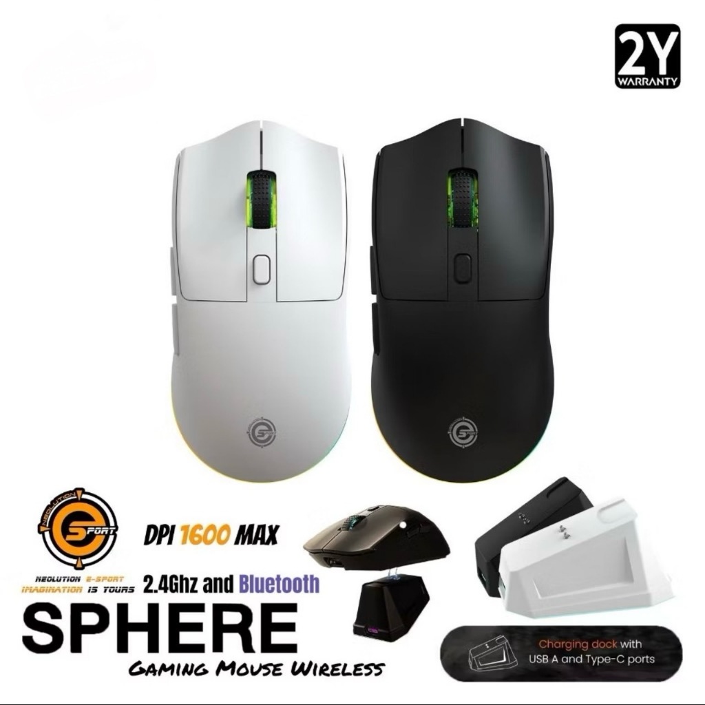 Neolution Sphere เมาส์ไร้สาย มีแท่นชาร์จ RGB 2.4Ghz/Bluetooth Gaming mouse | ประกัน 2 ปี
