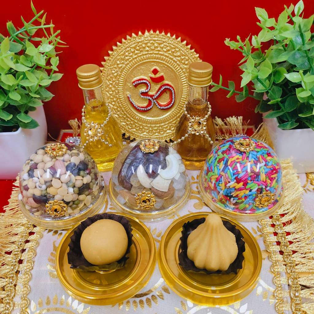 ชุดไหว้ 5 ชิ้น พร้อมขนม 2 ชิ้น ลาดู โมทกะ กุหลาบมงคล ดอกบัว ชมพูลักษมี ถวาย พระพิฆเนศ พระแม่อุมา พระแม่กาลี พระแม่ลักษมี