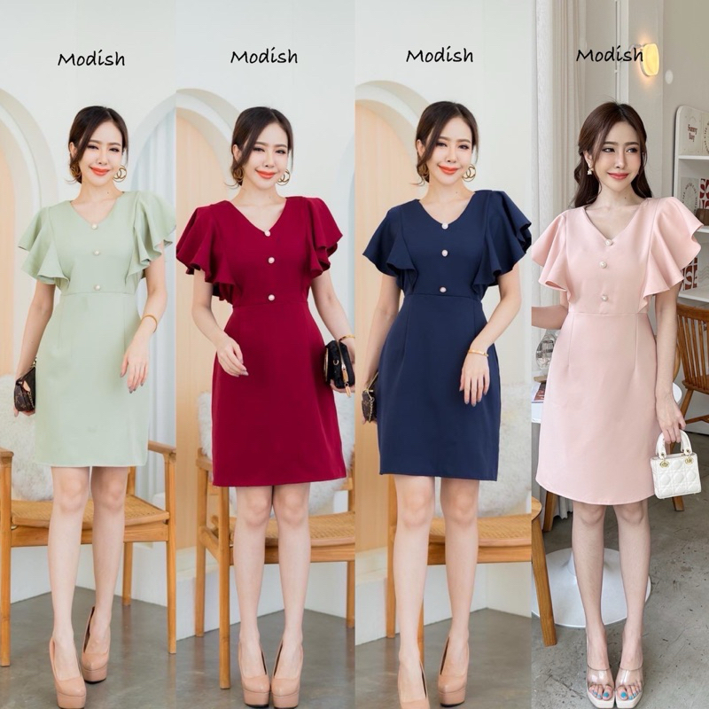 เดรส Modish คอวีแขนระบาย สวยหรู ใส่ทำงาน ออกงานได้หลากหลายโอกาส