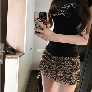 YOYO พร้อมส่ง🐆กระโปรงสั้น ลายเสือดาว มีซั บใน กระโปรงมินิ เอวสูงทรงเอใส่แล้วดูผอมแฟชั่นเซ็กซี่ผู้หญิง มีซับ