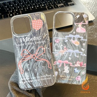 จากประเทศไทย เคส ไอโฟน ขนนกสีเงิน อ่อนนุ่ม TPU บัลเลต์คอร์ สำหรับ iPhone 11 16 15 12 14 13 Pro Max 14/15PLUS x การ์ตูน