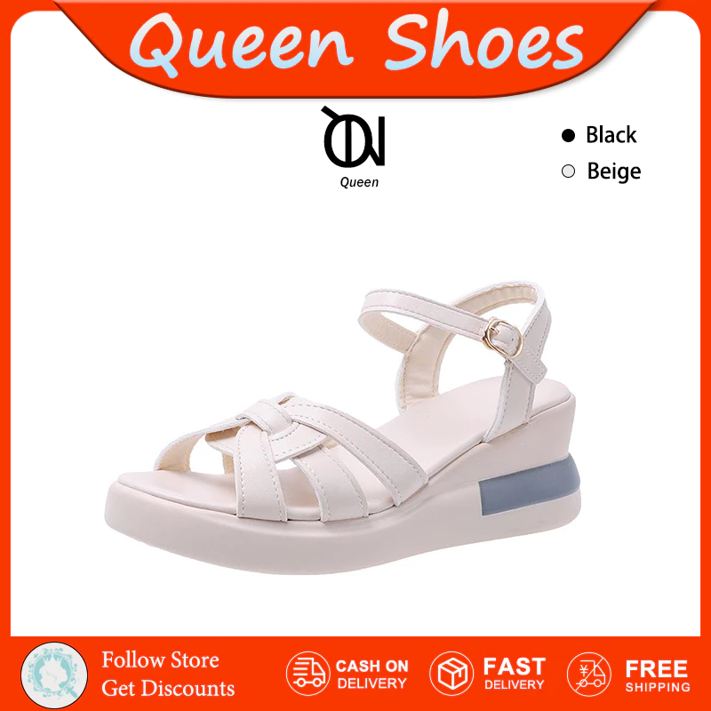 Queen แฟชั่นส้นหนา รองเท้าแตะผู้หญิง พริตตี้รองเท้าแตะ