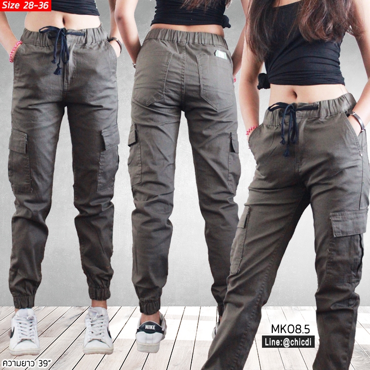 (พร้อมส่ง) NANAZAZA - MK08 เอวผูกขาจั๊ม jogger pants cargo เนื้อผ้ายืดหยุ่น หนา