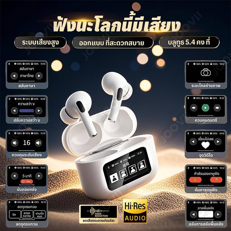 A9 Proชุดหูฟังไร้สายบลูทู ธ ENC+ANC ลดเสียงรบกวนแบบคู่สีหน้าจอสัมผัสซิลิโคนสวมใส่สบาย HIFIผลเสียงแบบไม่ทำลาย 0ความล่าช้า
