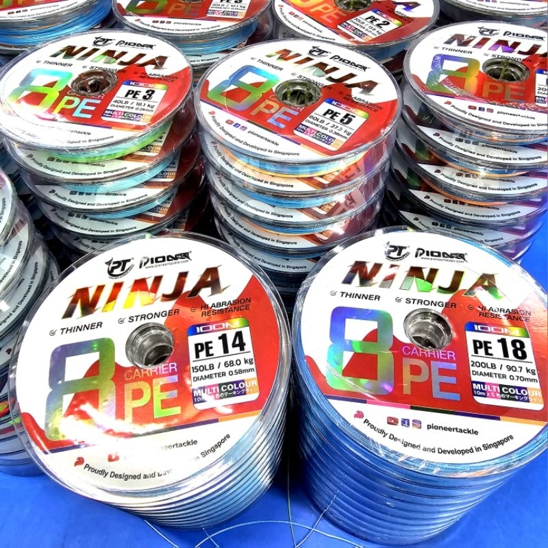 สายพีอี ไพโอเนียร์ นิลจา ถัก 8  NINJA PE BRAID ถัก 8 สายเคลือบกันน้ำ