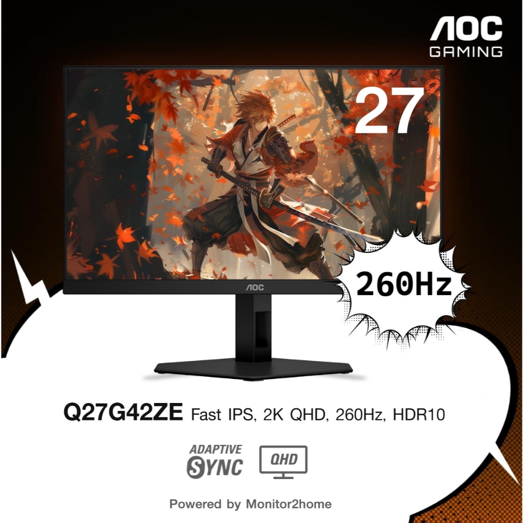 AOC Q27G42ZE 27" Fast IPS Gaming Monitor, 2K QHD 2560x1440, 260Hz(OC), 1ms, Adaptive-Sync, HDR10 - 3