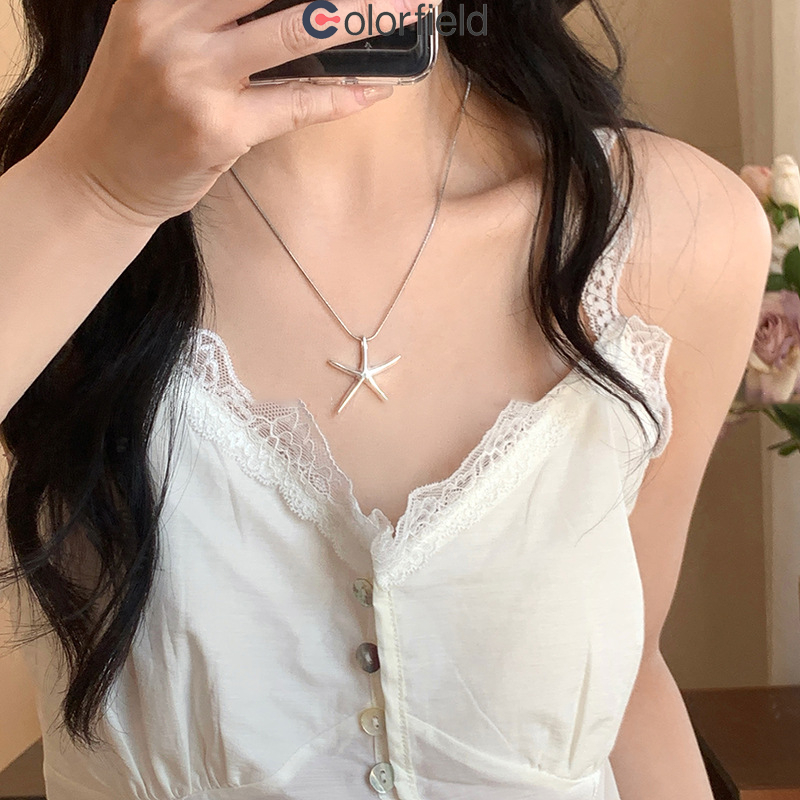 Colorfield สร้อยคอ สีเงิน ปลาดาว แฟชั่น เรียบง่าย สำหรับผู้หญิง วันหยุดพักผ่อน กระดูกไหปลาร้าโซ่ เข้ากับทุกการแต่งกาย