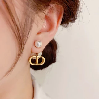Double Letter D ต่างหูมุกภาษาฝรั่งเศสคํา เรียบง่าย หรูหราเบาๆ ต่างหูสําหรับผู้หญิง