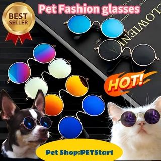 《Pet Fashion glasses》สัตว์เลี้ยงแว่นกันแดดกลมวินเทจการถ่ายภาพสะท้อนแมวน่ารักเย็นแว่นตาสุนัข