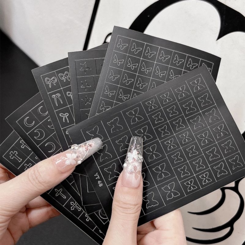 ส่งด่วน ● Sticker สติ๊กเกอร์แบบกลวง ฉลุลาย  ลายผีเสื้อ ดาวห้าแฉก หัวใจ