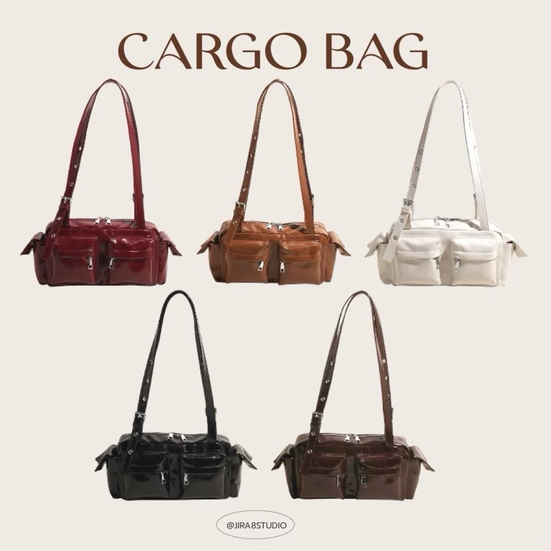 Jira8Studio | กระเป๋าสะพายไหล่ รุ่น Cargo Bag สไตล์เกาหลี หนังเงาสวย มีช่องใส่ของเยอะ