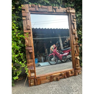 กระจกไม้สัก ลายปะติด ไร้ขอบ Patch Work 2ขนาด  กระจกเงา สไตล์…