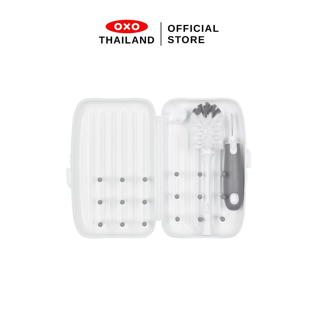 OXO แปรงล้างขวดนม แบบพกพา สีเทา l OXO Tot on-the-go drying rack & bottle brush Gray