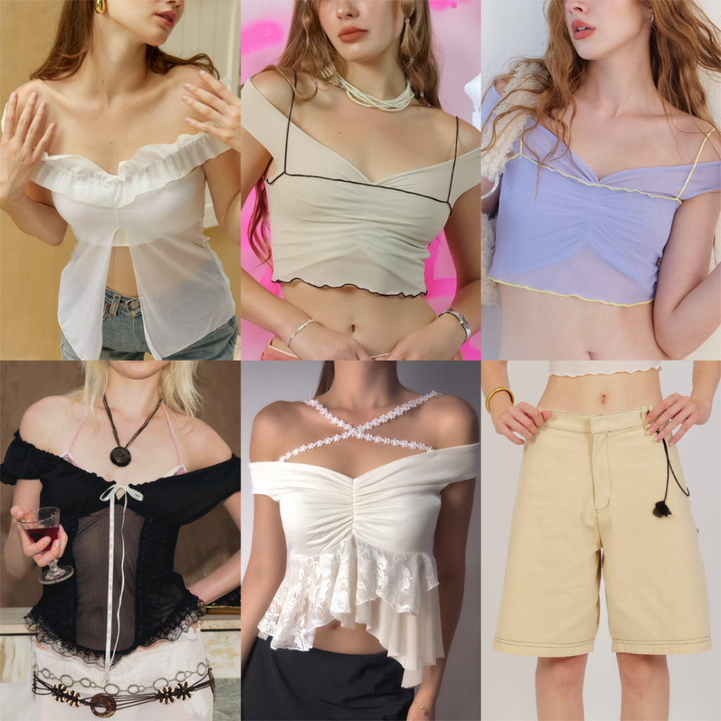 Try_yorata | Blursday Bardot top, off-shoulder, Fairy punk, Fairy the cross, Bermuda shorts เสื้อปาดไหล่ ระบายฟรุ้งฟริ้ง