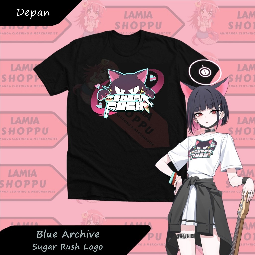 เสื้อยืดอะนิเมะเกม Blue Archive Sugar Rush Band Logo  เสื้อผ้าคอสเพลย์ Kazusa Blue Archive S-5XL