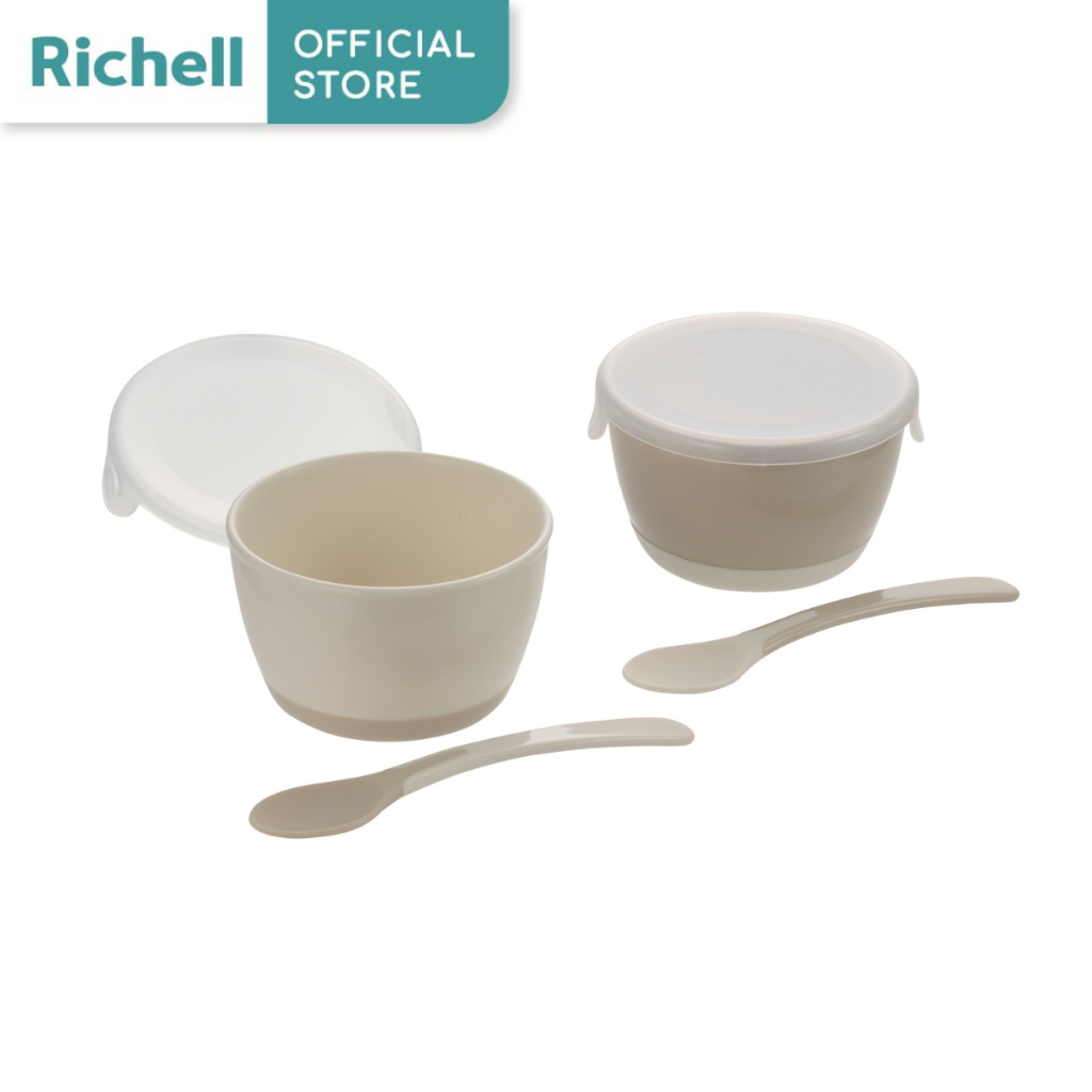Richell(ริเชลล์) T.L.I Weaning Cup Set ชุดชามป้อนอาหารเด็ก พร้อมช้อนปลายนิ่ม เหมาะสำหรับเด็กวัย 5 เดือนขึ้นไป