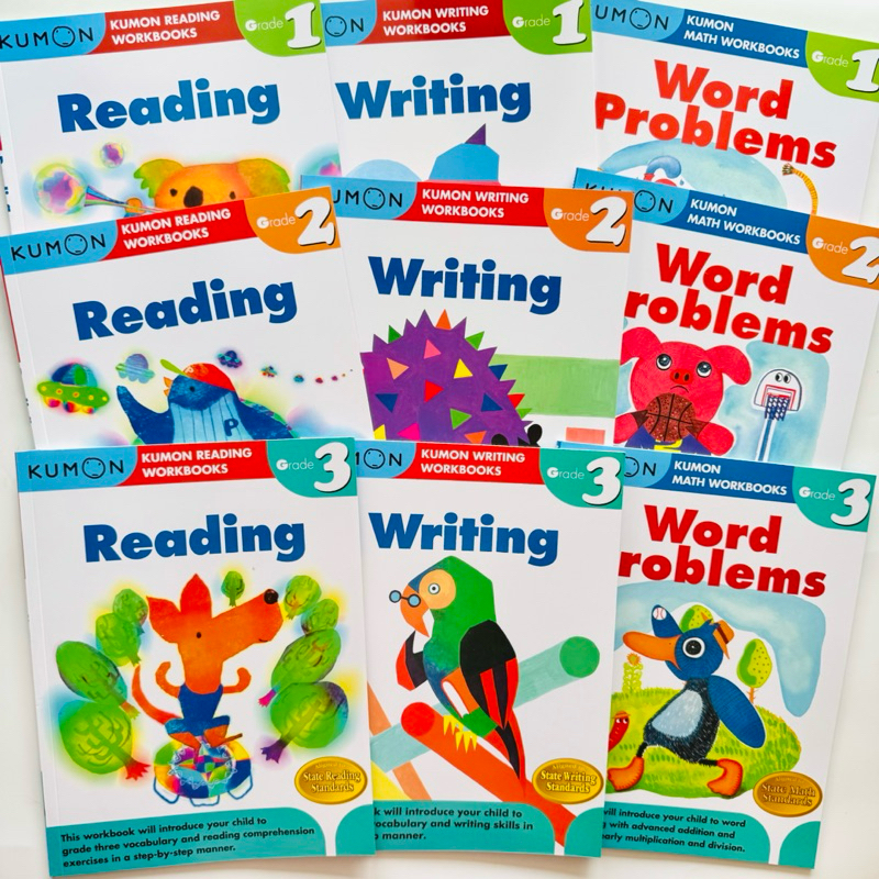 Kumon Reading/ Writing/Word Problems Workbooks G1-G3  Ages 6-9