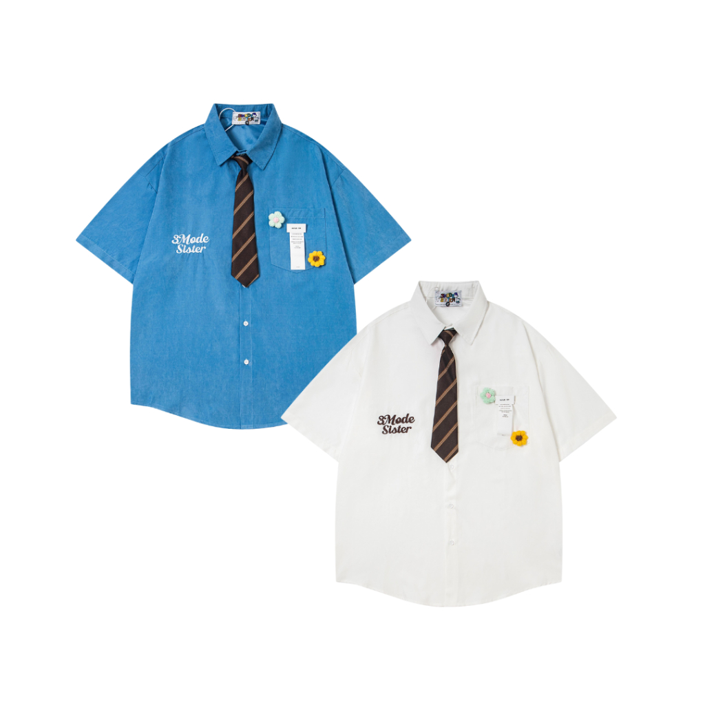 เสื้อเชิ้ตเกาหลีแถมเข็มกลัดดอกไม้และเน็กไทน์ Premium Shirt Korea Style