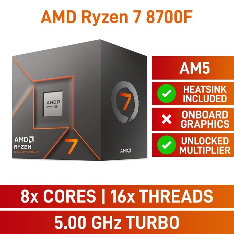 CPU (ซีพียู) AMD RYZEN 7 8700F - 8C 16T 4.1-5.0GHz (AMD SOCKET AM5) รับประกัน 3 - Y