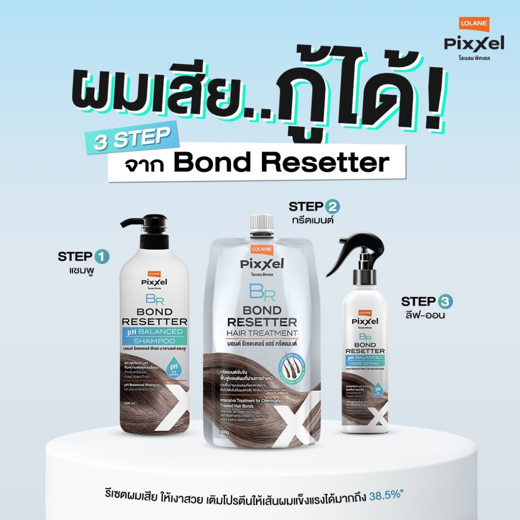 โลแลน พิกเซล บอนด์ รีเซตเตอร์ เชื่อมแกนผม สำหรับผมแห้งเสียจากการทำเคมี | Lolane Pixxel Bond Resetter
