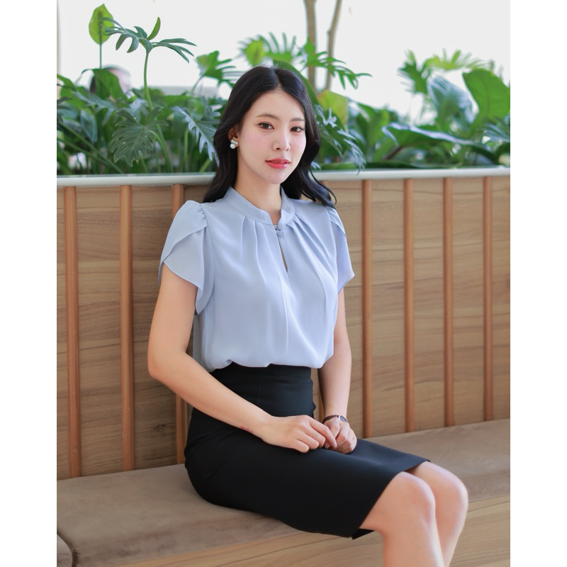 "Mandarin Blouse" เสื้อคอจีน-ใส่กระดุมหน้า2เม็ด-แขนกลีบบัว ผ้าชีฟองเนื้อนิ่ม2ชั้น ใส่ทำงาน สมัครแอร์