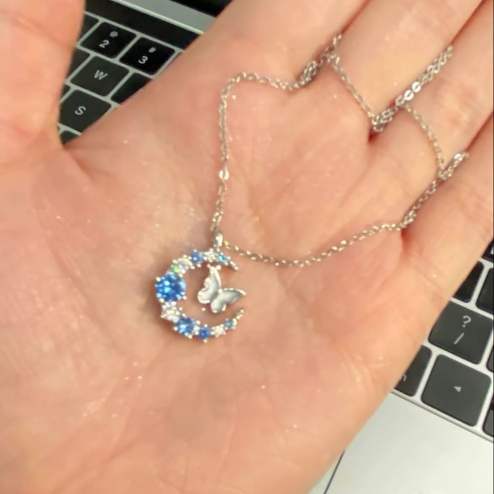 สร้อยคอรูปพระจันทร์และเกล็ดหิมะรูปผีเสื้อเพชรพร้อมโซ่กระดูกไหปลาร้าสุดหรู ของขวัญวันเกิด - รูปที่ 5