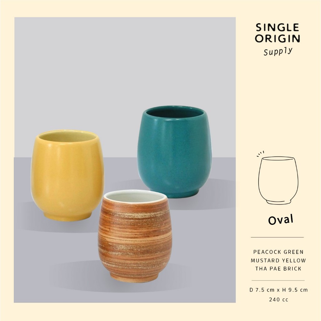 New ! - แก้วเซรามิค Oval Ceramic Cup Without Logo Screen (240cc)  (โอวัลทรงไข่ ไม่มีลาย)