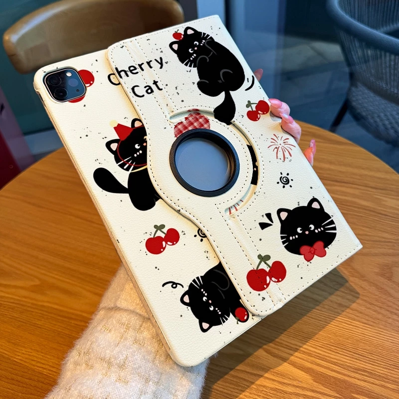 🌻24 ชั่วโมง🌻เคสป้องกัน iPad cherry cat gen11 pro11หมุนได้ 360° Air8/7/6 เหมาะสำหรับรุ่น Gen12 Gen10