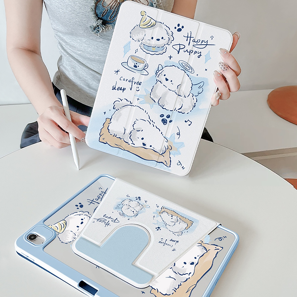 🪐24 ชั่วโมงเคส🪐เคสiPadหมุน 360° Air6 Air7 Gen10 ที่ใส่ปากกา ลูกสุนัขกาแฟ case iPad Gen11 Air5 Gen9/8
