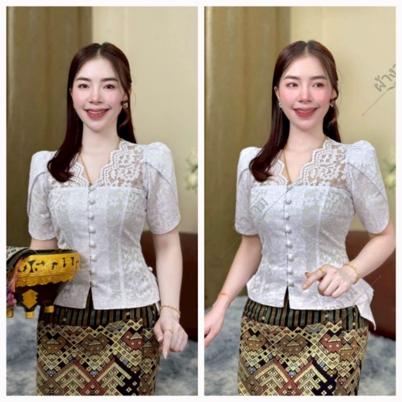 เสื้อลูกไม้โทนขาวและขาวงาใส่ทำบุญได้ทุกโกาส