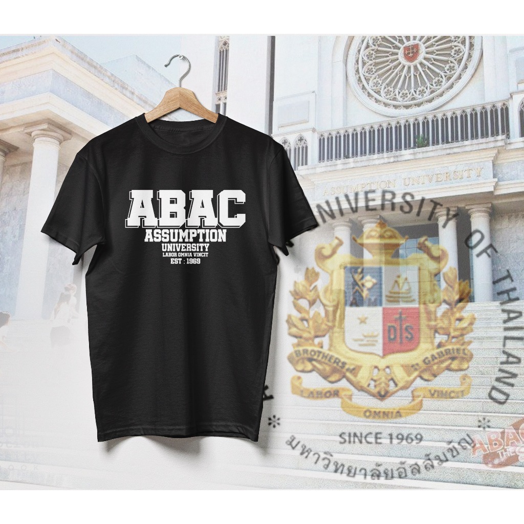 เสื้อยืด ABAC Assumption University  มหาวิทยาลัยอัสสัมชัญ มี 4 สี แดง น้ำเงิน ขาว และ สีดำ ใส่สวยๆเล