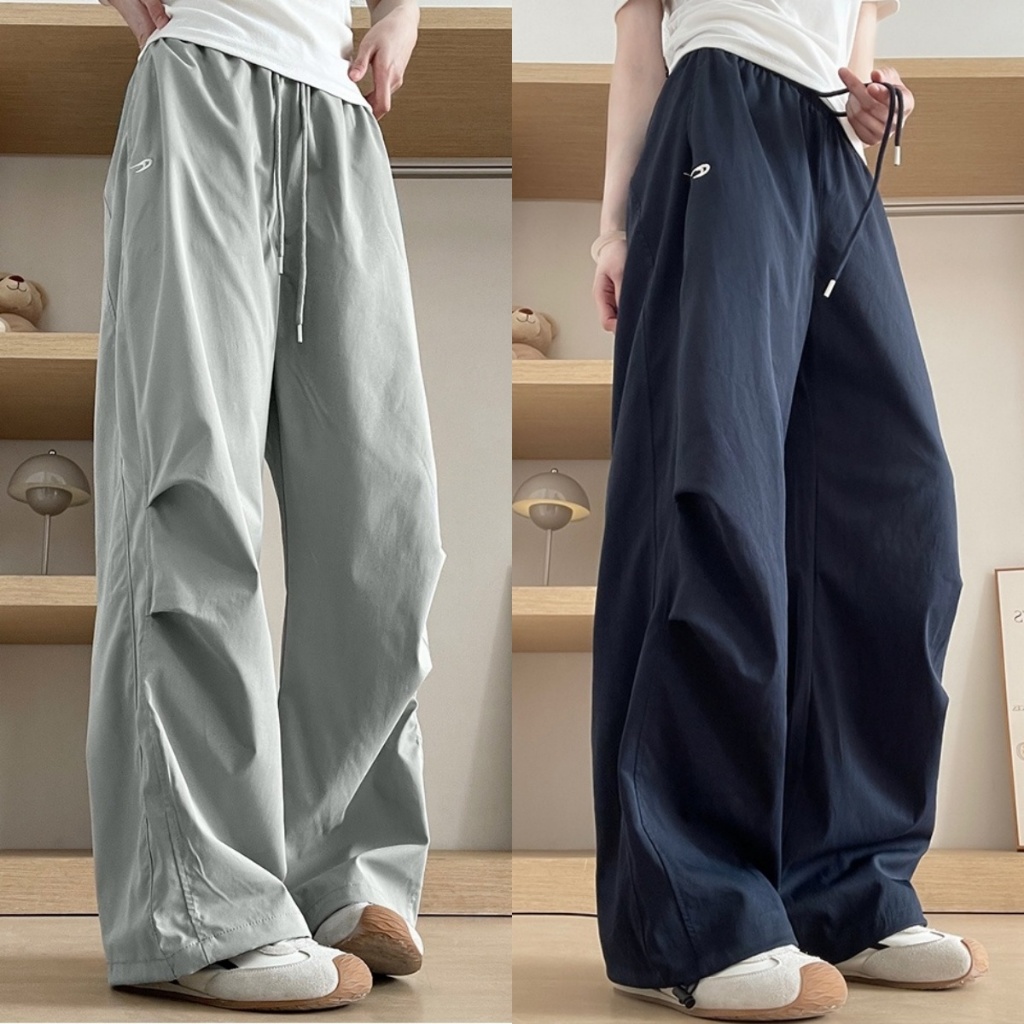 ชุดเอี๊ยมย้อนยุคสไตล์อเมริกัน กางเกงลำลองผู้หญิง หลวม ผ้าร่ม