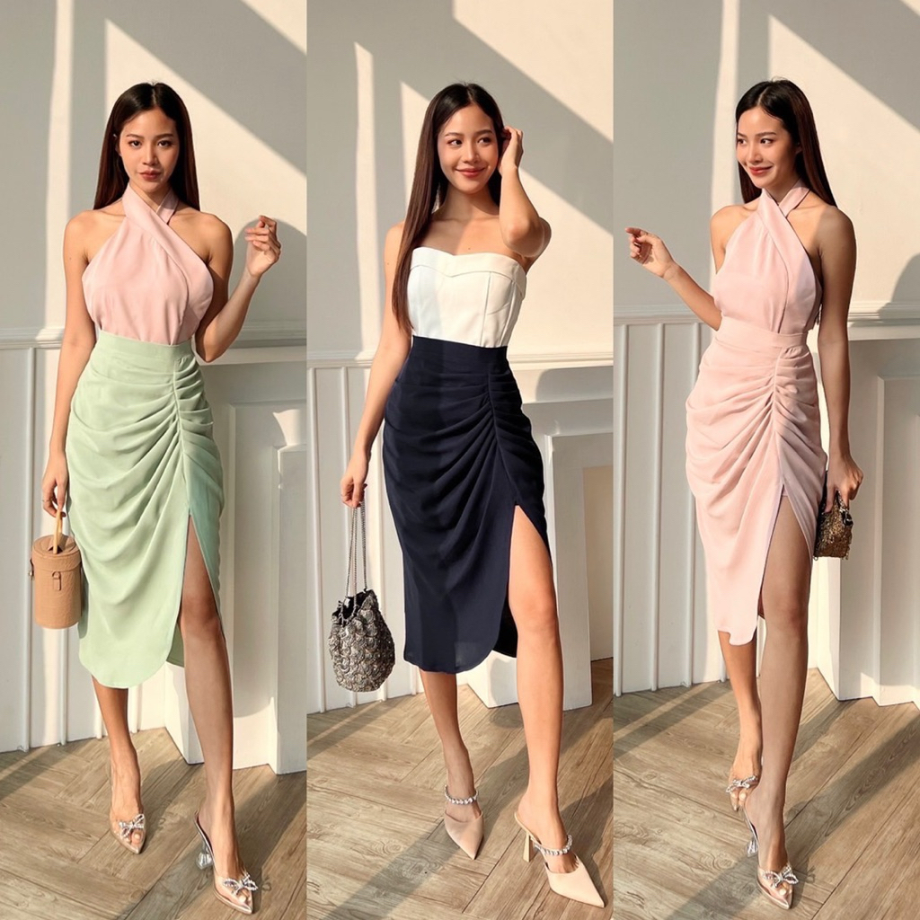 🏷️ALOT Ivy กระโปรงผ่าหน้า กระโปรงเรียบหรู ออกงาน ทำงาน