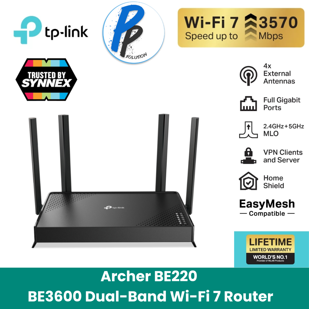 TP-Link Archer BE220 (1G) เราเตอร์ไวไฟ 7 BE3600 Dual-Band Wi-Fi 7 Router รองรับ EasyMesh
