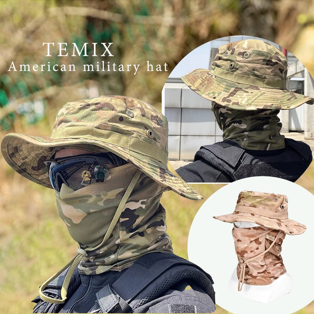 ถอดออกได้ 2 ใน 1 ป้องกันรังสียูวีสไตล์อเมริกันรอบขอบ Benny Sun Cap สำหรับตกปลาเดินป่าพรางทหารนอกบ้าน งาน