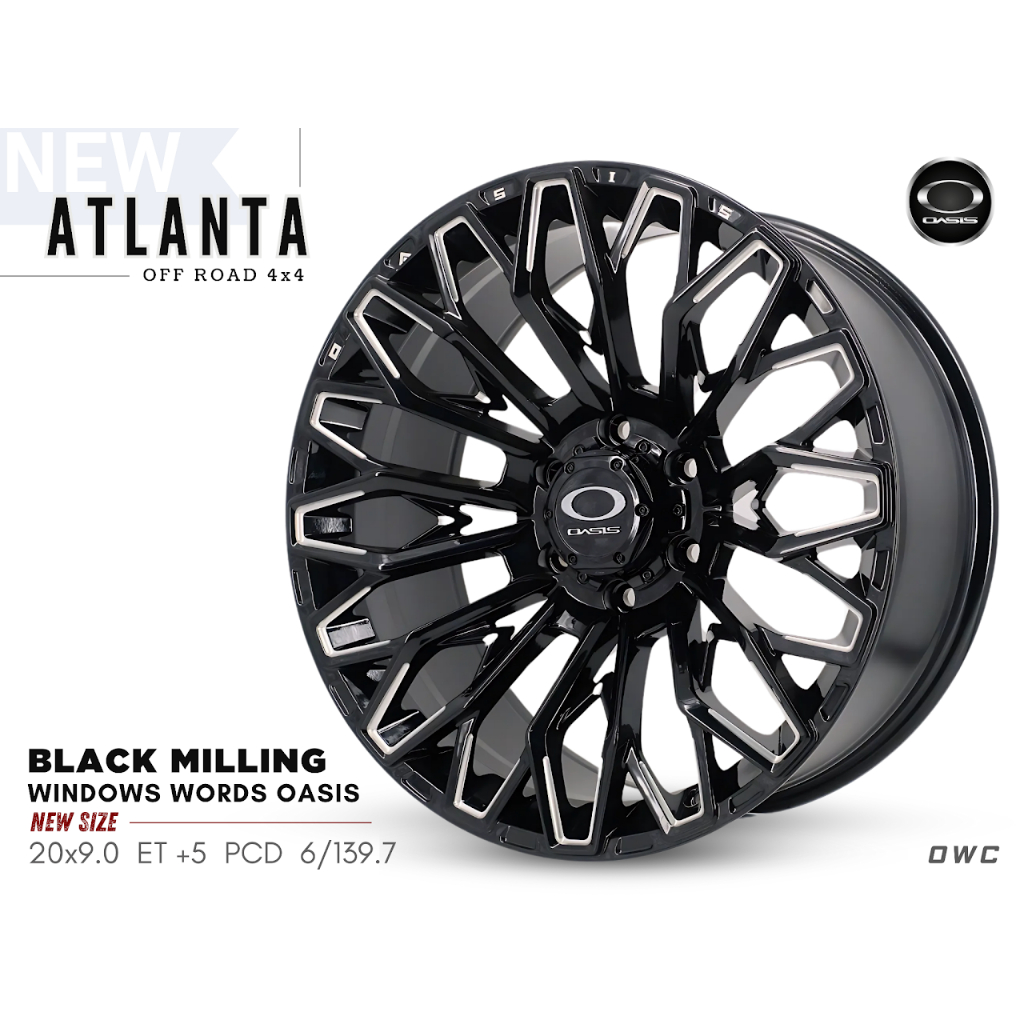 ล้อแม็ก OASIS ATLANTA ขอบ 20 นิ้ว 6รู139.7 ดำกลึงลายสุดคม พร้อม Milling คำว่า OASIS รอบวง สไตล์ออฟโร
