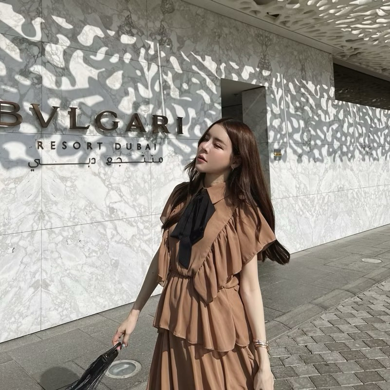 FLAT2112 FF0031 : LADY DIANA DRESS เดรสชั้นๆ ชุดออกงาน ผ้าชีฟอง เดรสงานแต่ง ชุดไปงานแต่ง