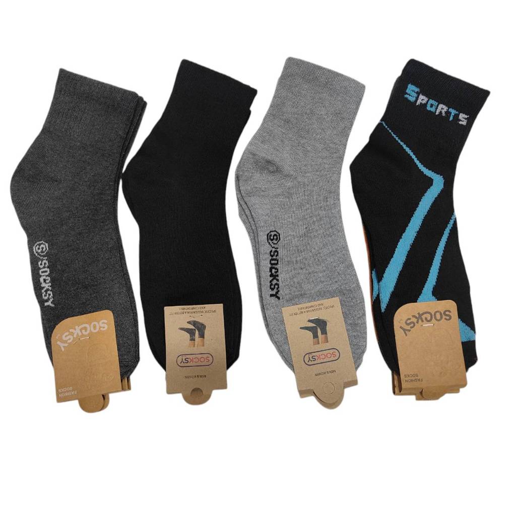 ถุงเท้าใสทำงาน ข้อกลาง ป้าย(socksy) สีดำ คละสี คละลาย สีเทาเข้ม สีเทาอ่อฟรีไซส์ช12 คู่ 6 คู่