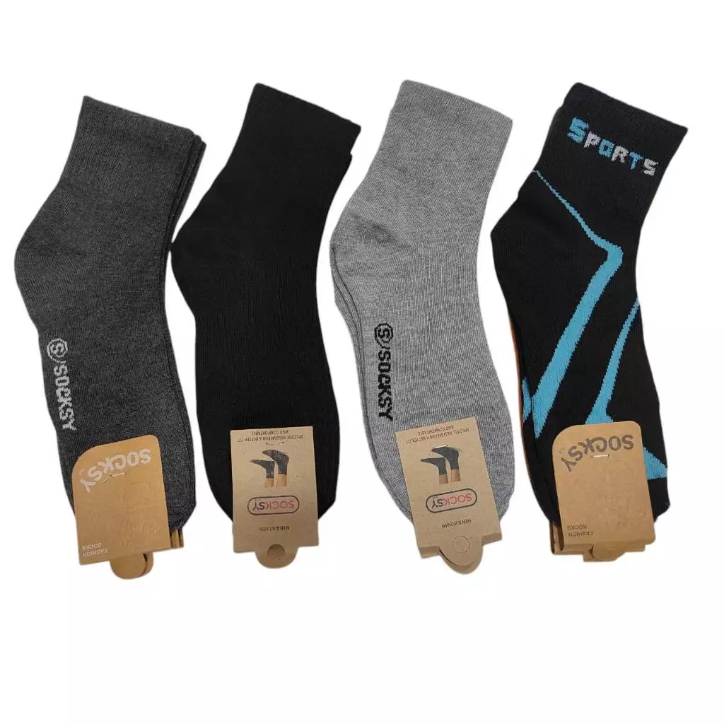 ถุงเท้าใสทำงาน ข้อกลาง ป้าย(socksy) สีดำ คละสี คละลาย สีเทาเข้ม สีเทาอ่อฟรีไซส์ช12 คู่ 6 คู่