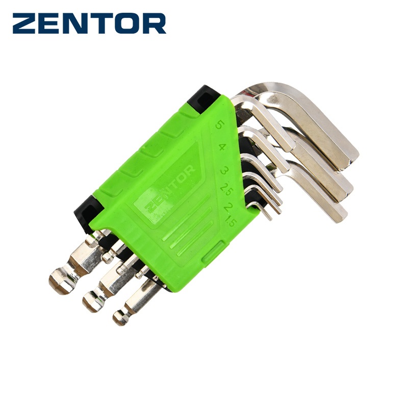 Zentor ชุดประแจหกเหลี่ยม หกเหลี่ยม 9 ชิ้น สั้น-ยาว Cr-V ทนทาน ป้องกันสนิม ใช้งานง่าย Hex Key Set