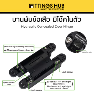 [1ชิ้น] บานพับข้อเสือ บานพับประตูติดซ่อน มีโช๊คไฮดรอริคในตัว - Fittingshub